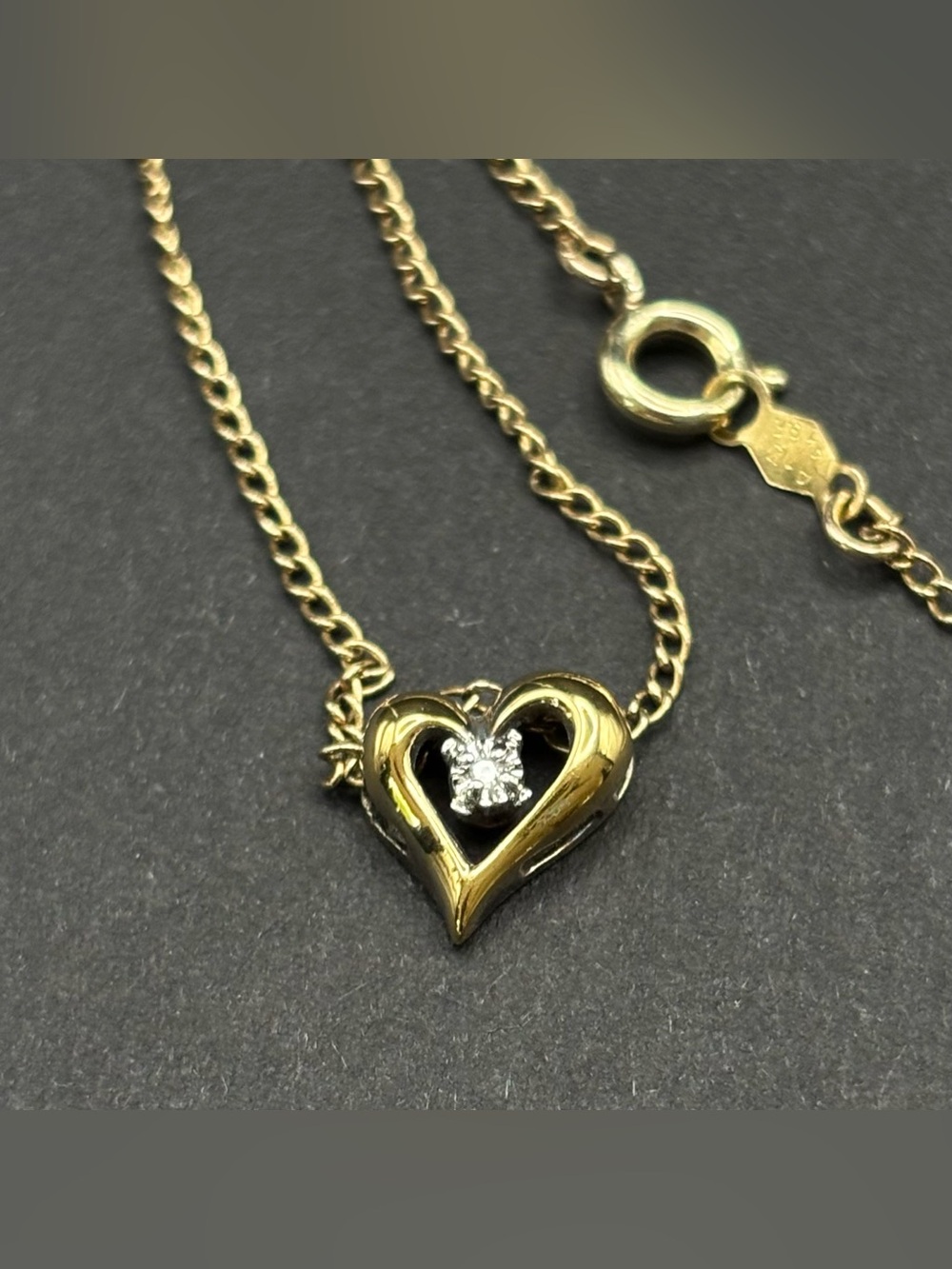 Vintage A&Z 14K Gold Filled Open Heart Diamond Accent Pendant Necklace 16"